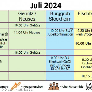 Gottesdienstplan Juli 2024