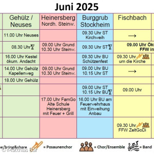 Gottesdienstplan Region Mitte Juni 2025