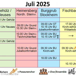 Gottesdienstplan Region Mitte Juli 2025