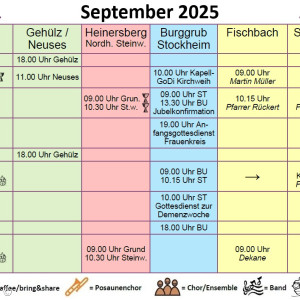 Gottesdienstplan Region Mitte September 2025