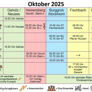 Gottesdienstplan Region Mitte Oktober 2025