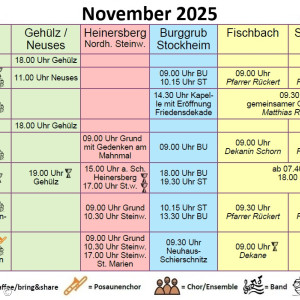 Gottesdienstplan Region Mitte November 2025