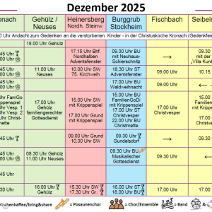 Gottesdienstplan Region Mitte Dezember 2025