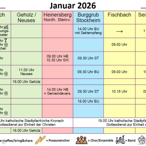 Gottesdienstplan Region Mitte Januar 2026